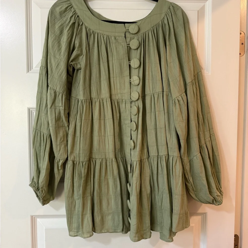 SABO SKIRT | “East Dress” Green Button-Up Tiered Dress SIZE XXS | NWT - Picture 9 of 11